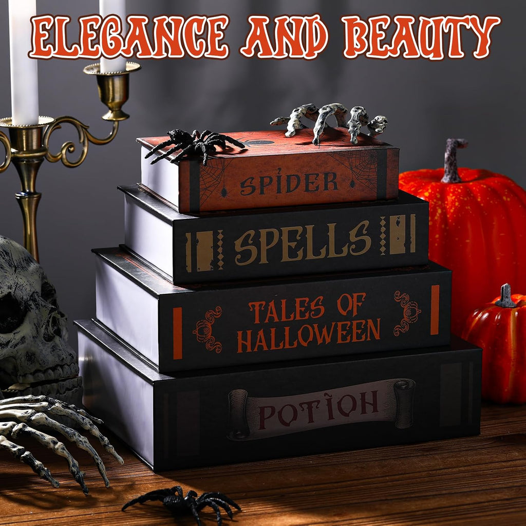 Set of 4 Decorative Books Boxes Faux Books Stacked for Coffee Tables Modern Home Bookshelves DIY Crafts Decor (Skull