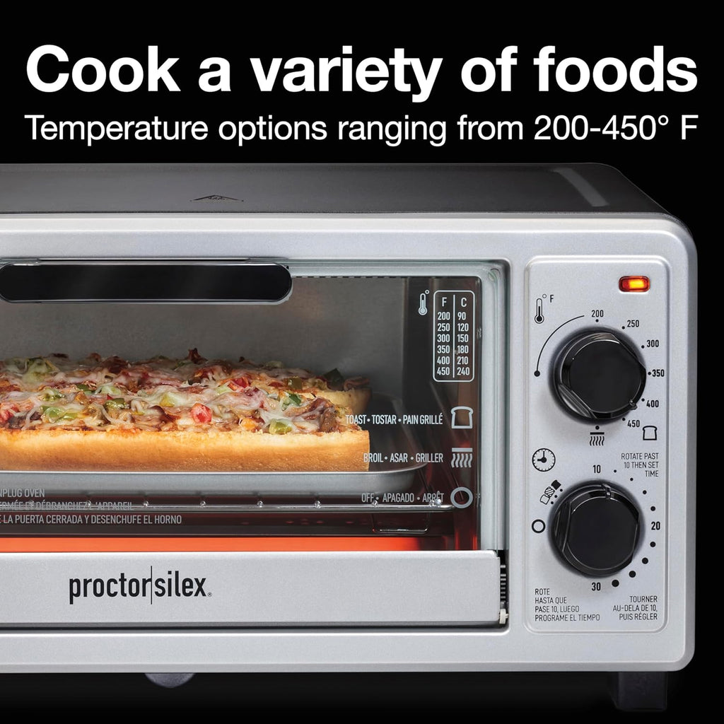 4 Slice Countertop Toaster Oven, Multi-Function with Bake, Toast and Broiler, 1100 Watts, 30 min timer and auto