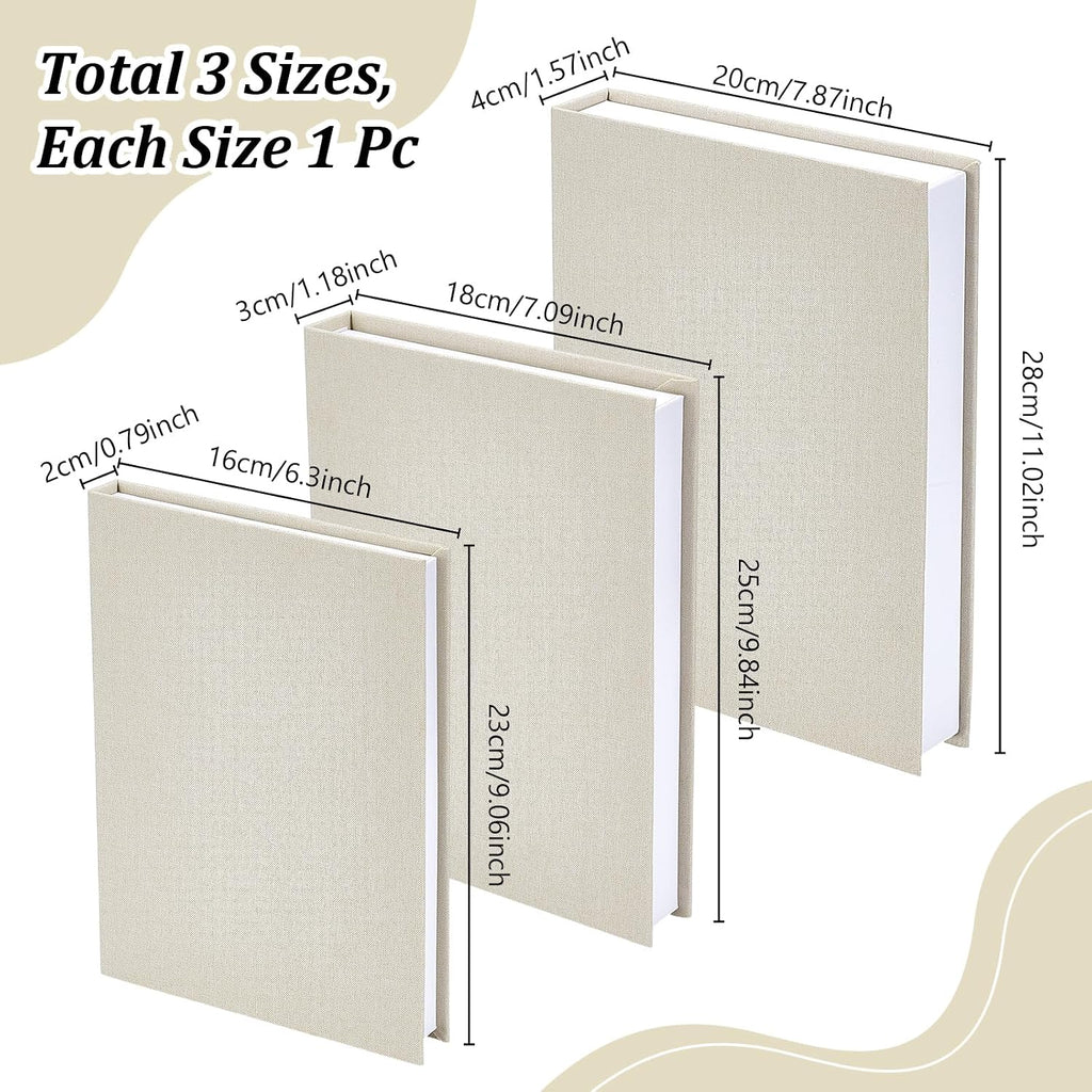 Beautiful Decorative Books Set of 3 Modern Linen Decorative Faux Book Boxes Bookshelf or Mantel Decor Photo Storage