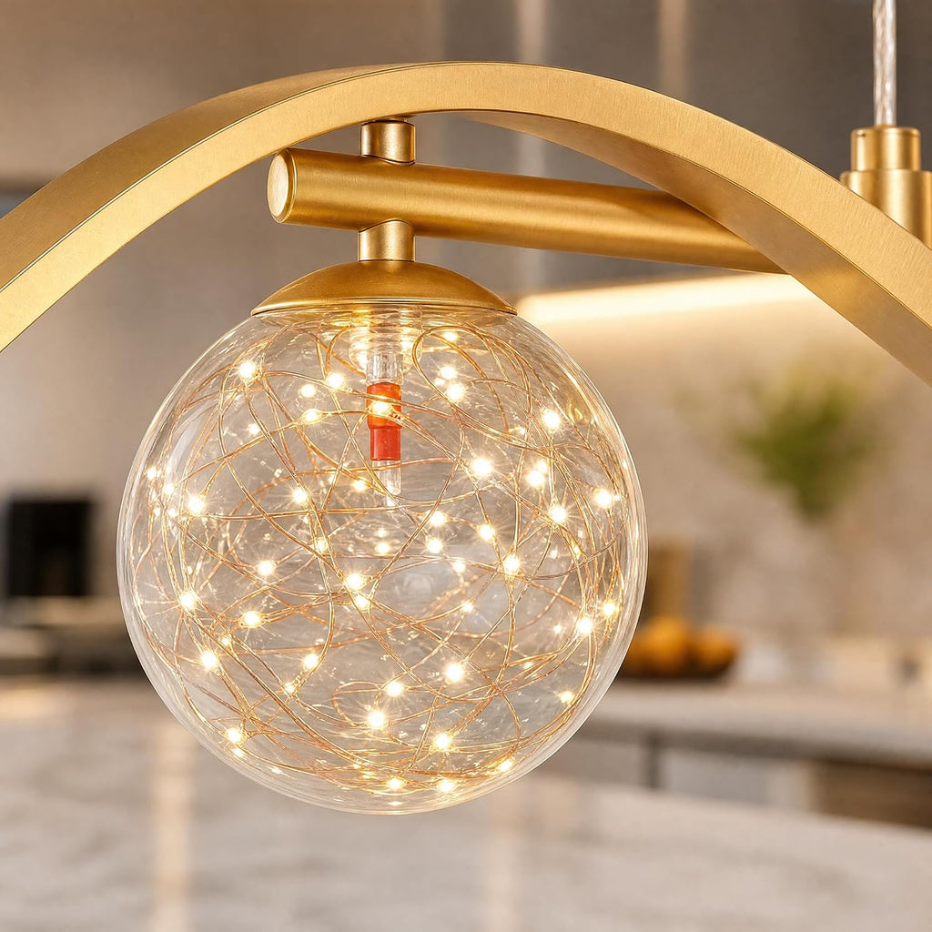 Modern 40.2 Inch Gold Linear LED Chandelier, Dimmable Kitchen Island Lighting with Remote, 4-Light Hanging Pendant