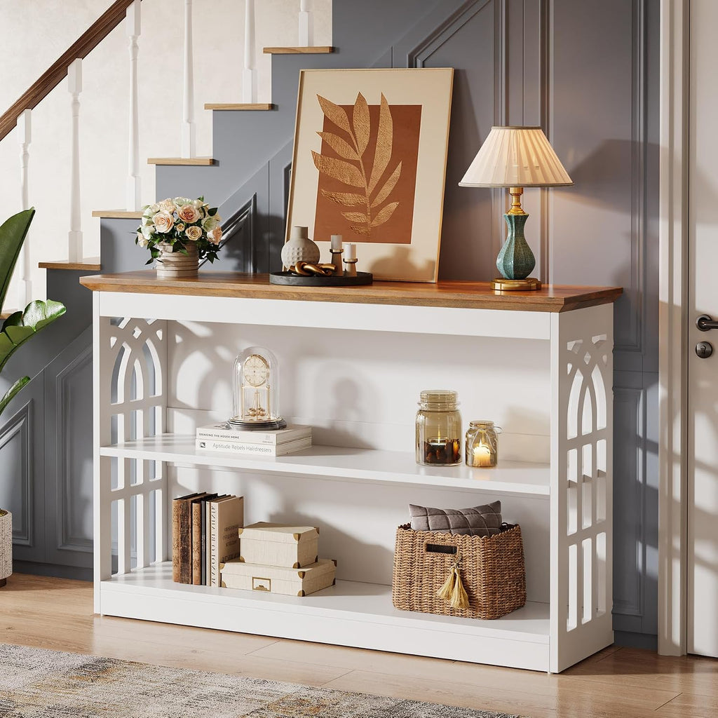 Modern Console Table , 41.34-Inch White Sofa Table Behind The Couch with 3-Tier Storage, Narrow Hallway Furniture