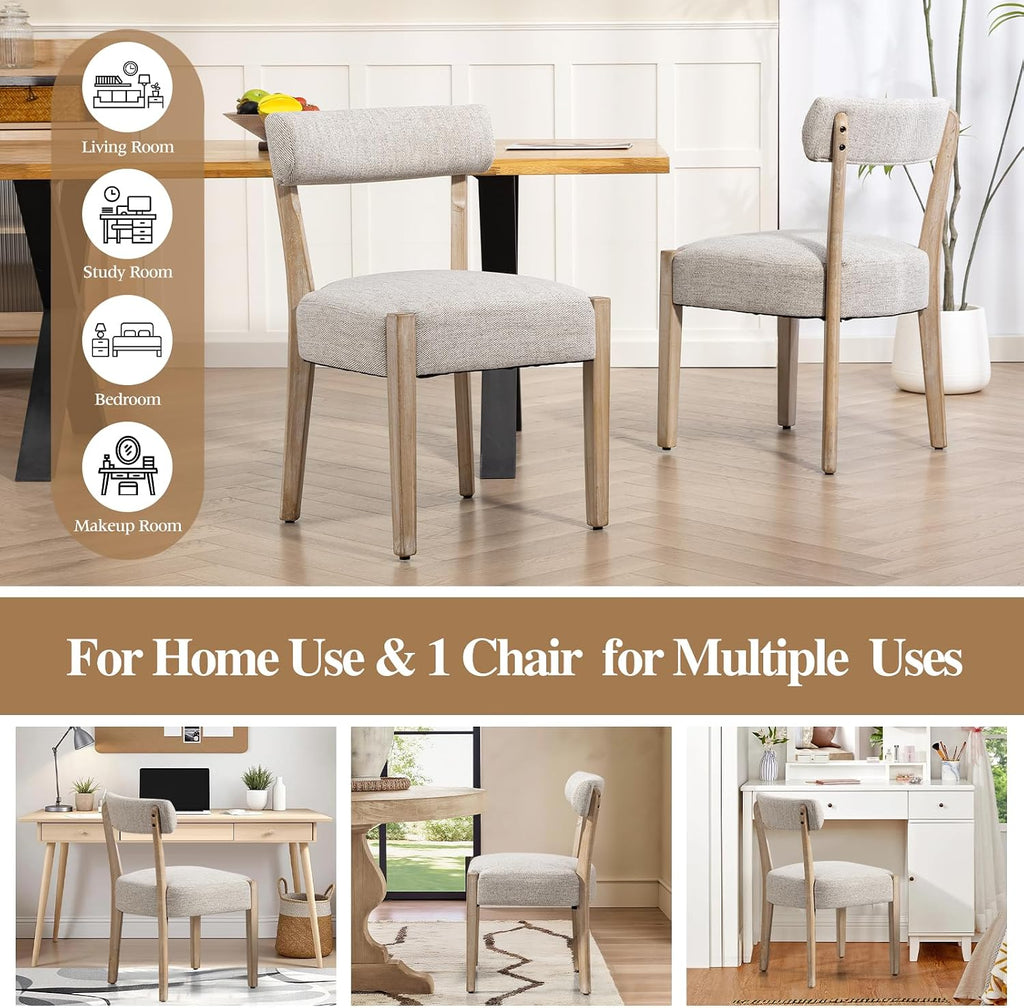 Dining Chairs Set of 4,Mid Century Modern Dining Chair Set - Linen Upholstered Low Back Kitchen & Dining Room Chairs