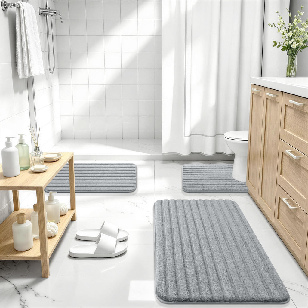 Bathroom Runner Rug 47x17, Soft Absorbent Striped Plush Bath Mat