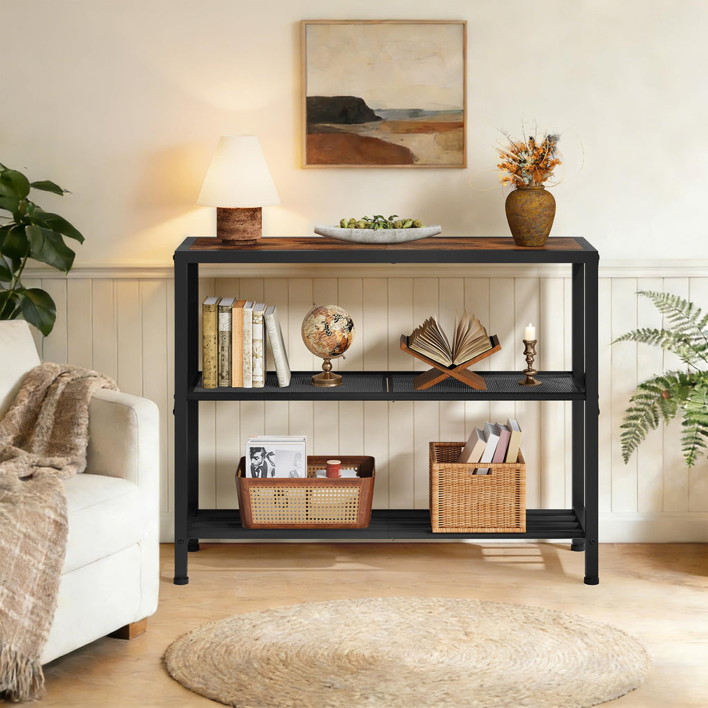 Set of 2 Industrial Console Table, 3 Tier Entryway Table, Metal Frame, Sofa Table with Shelf, Hallway Table, Entrance