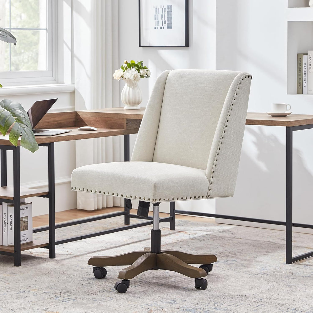 Armless Upholstered with Wooden Legs, Modern Criss Cross Adjustable Home Office Desk Chair No Arms Sewing Chair