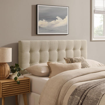 Queen Fabric Headboard in Ecru - Linen-Like Upholstery with Button Tufting and 7 Adjustable Height Positions