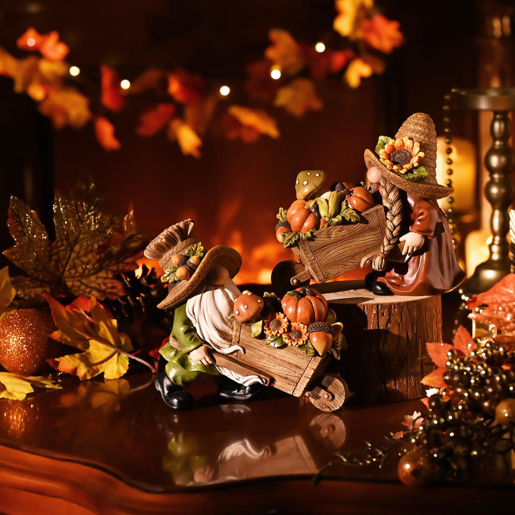 Fall Decorations, 2 Pcs Fall Gnomes Decor for Table Indoor Outdoor, Resin Thanksgiving Decorations Garden Pumpkins