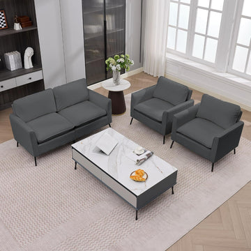 Faux Leather Sofa Couch, Living Room Furniture Sectional Sofa Sets of 3 Pcs, Mid Century Modern Decor Sofa Couches