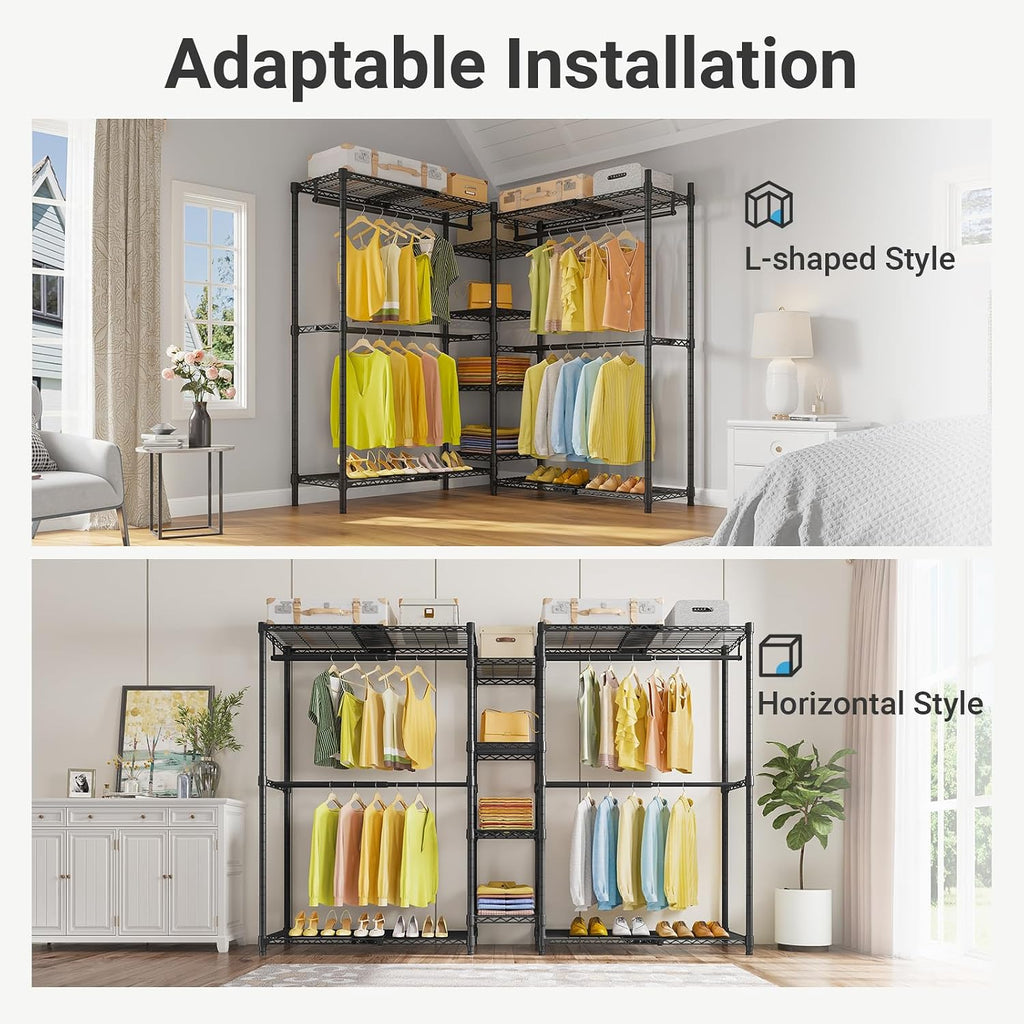X3 Expandable Heavy Duty Clothes Rack Closet Organizer System Black | Large Freestanding Clothing Rack with