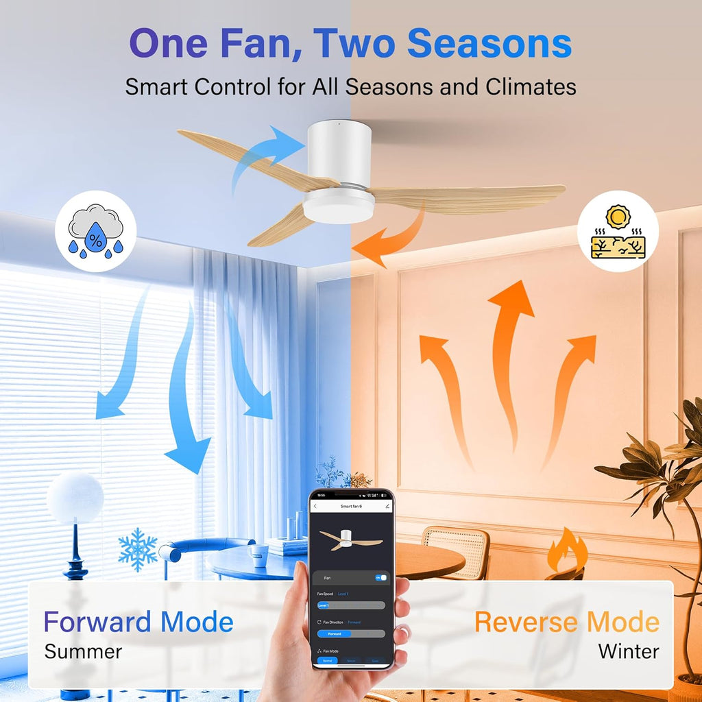 42 Inch Smart Ceiling Fans with Lights Remote,Low Profile Ceiling Fan Control with WIFI Voice Alexa App