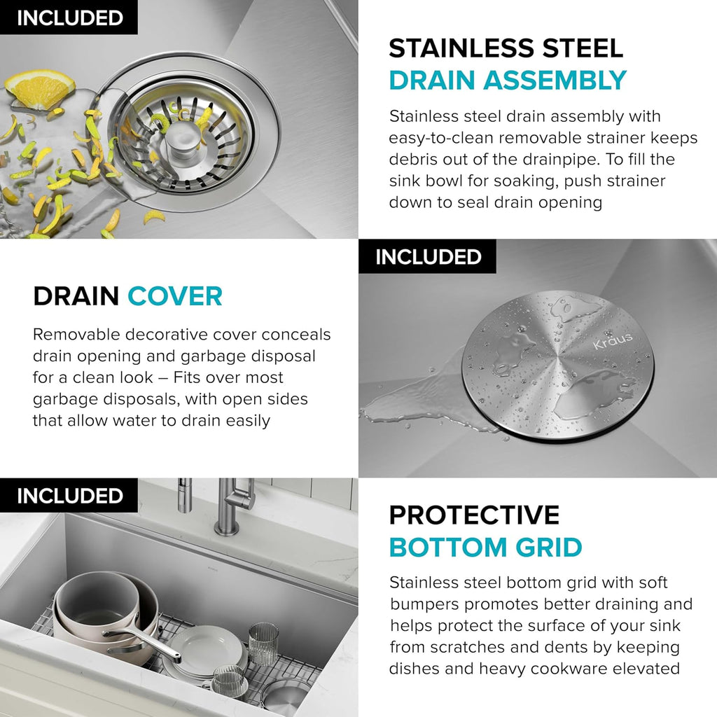 Stainless Steel 32 in Undermount Kitchen Sink KWU110-32 | 16-gauge TRU16 steel, integrated ledge for accessories