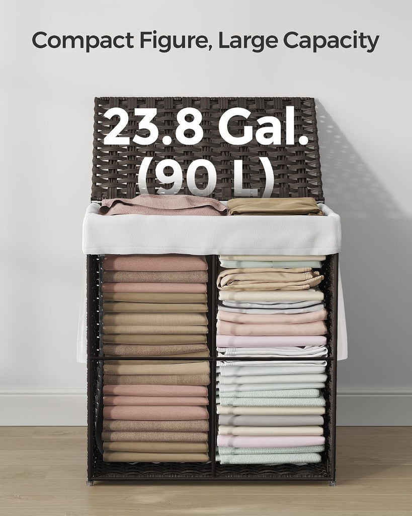 Laundry Hamper with Lid, 23.8 Gallon (90 L) Synthetic Rattan Clothes Laundry Basket with Lid and Handles, Foldable