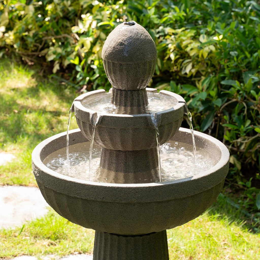 37.80” H Outdoor Water Fountain Made with Eco-Friendly Recyclable Materials, Polyethylene Cascading Waterfall Water