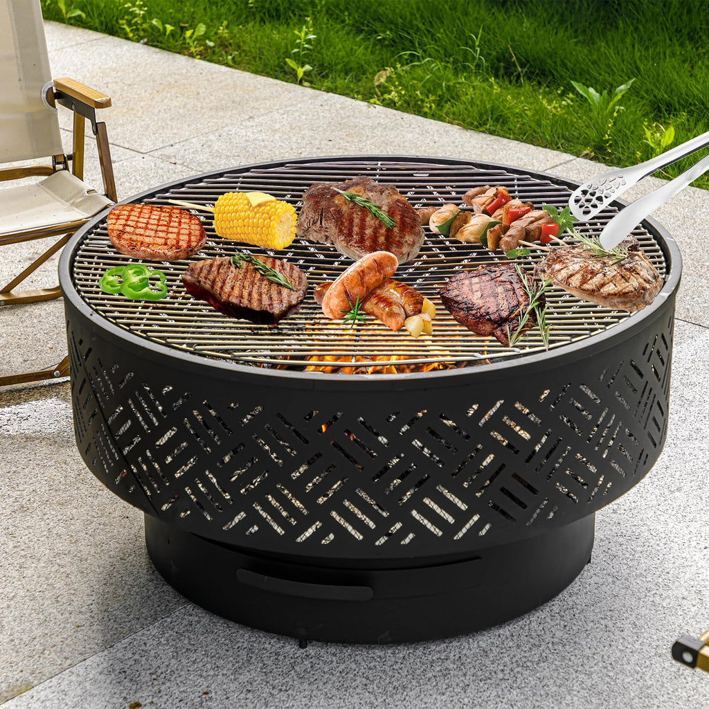 32 Inch Wood Burning Fire Pits with Grill & Lid
