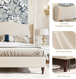 Queen Bed Frame Upholstered Platform Bed with 51" Tall Headboard Wingback, Soft Fabric