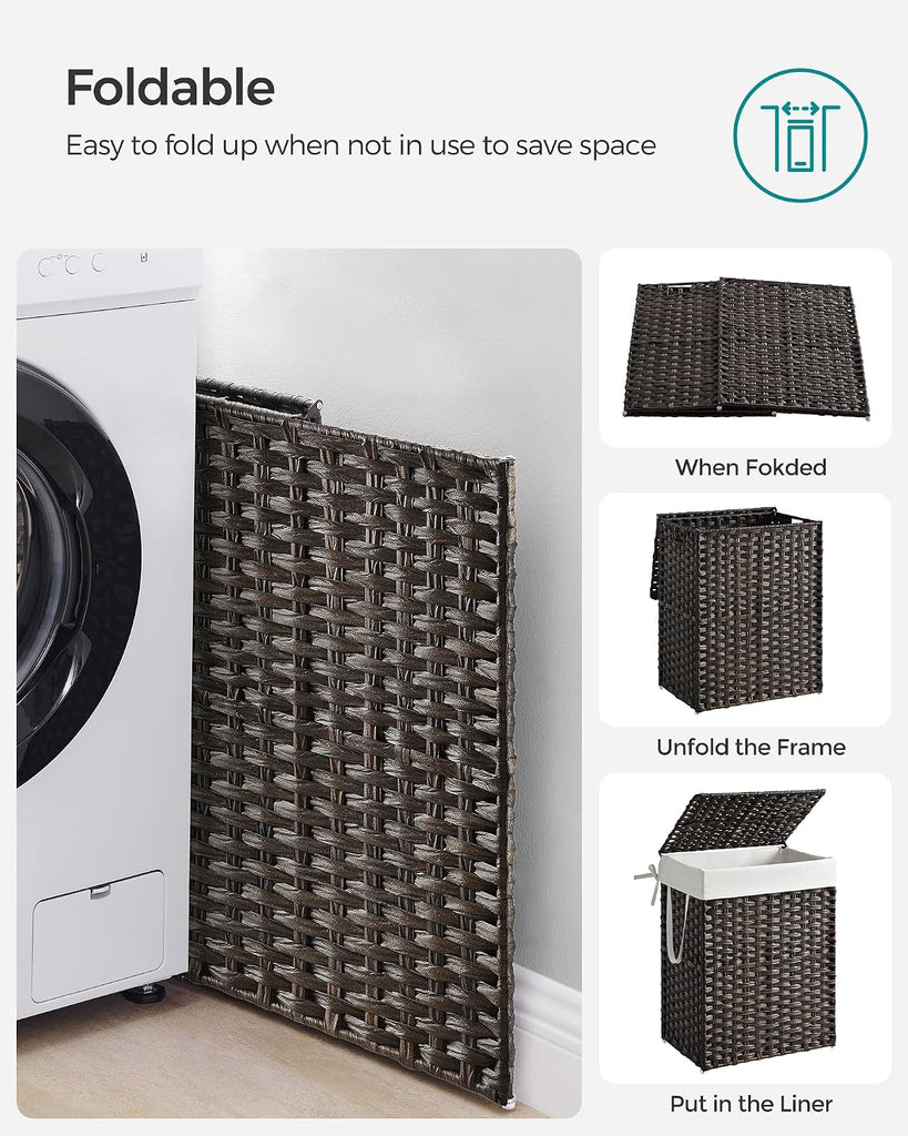 Laundry Hamper with Lid, 23.8 Gallon (90 L) Synthetic Rattan Clothes Laundry Basket with Lid and Handles, Foldable