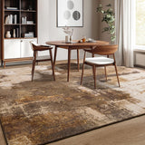 Kelarea Living Room Rug, 9x12 Rug Modern Abstract Washable Rugs, Brown Vintage Low Pile Carpet, Non Slip Large Rugs