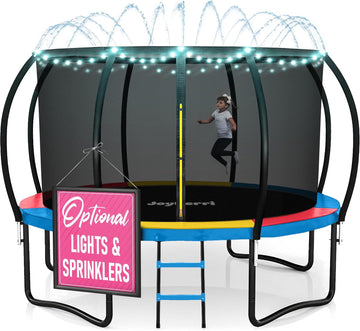 Trampoline - with LED Lights, Net, Ladder, ASTM Certified | 8Ft 10Ft 12Ft 14Ft 15Ft 16Ft, 450lb capacity, kids &