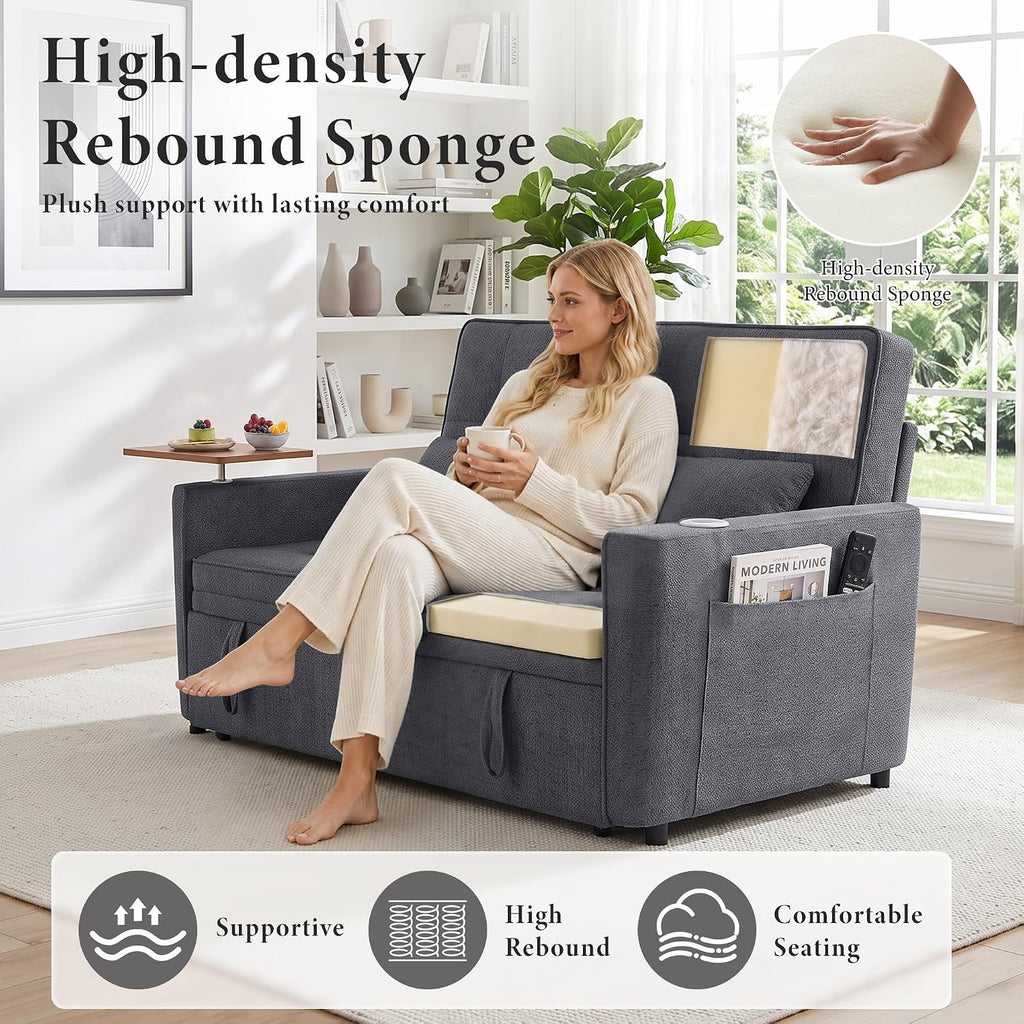 54'' Convertible Sleeper Sofa Bed with Swivel Side Table, Chenille Pull Out Couch , Loveseat Sleeper Couch with Side