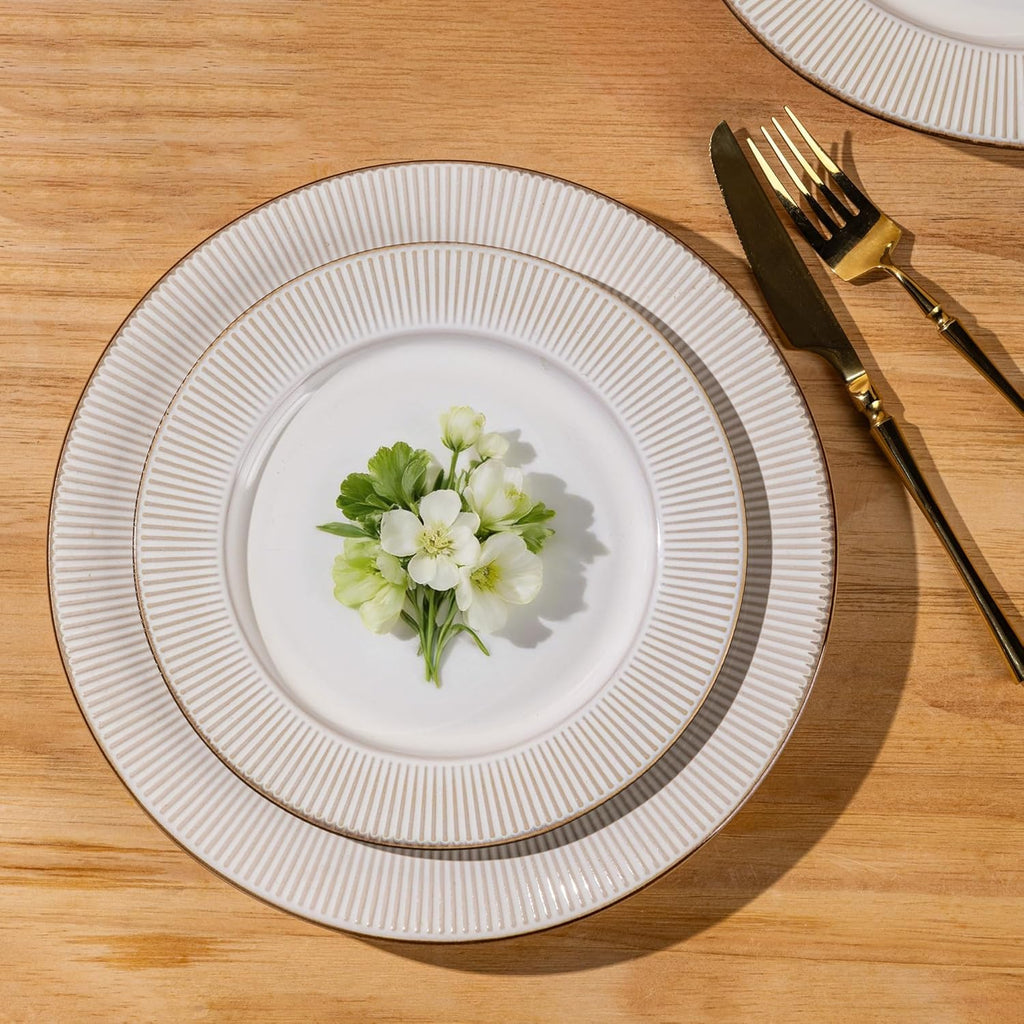 Ceramic Dinnerware Sets,12 pcs Embossed Elegant Stoneware Plates and Bowls Sets