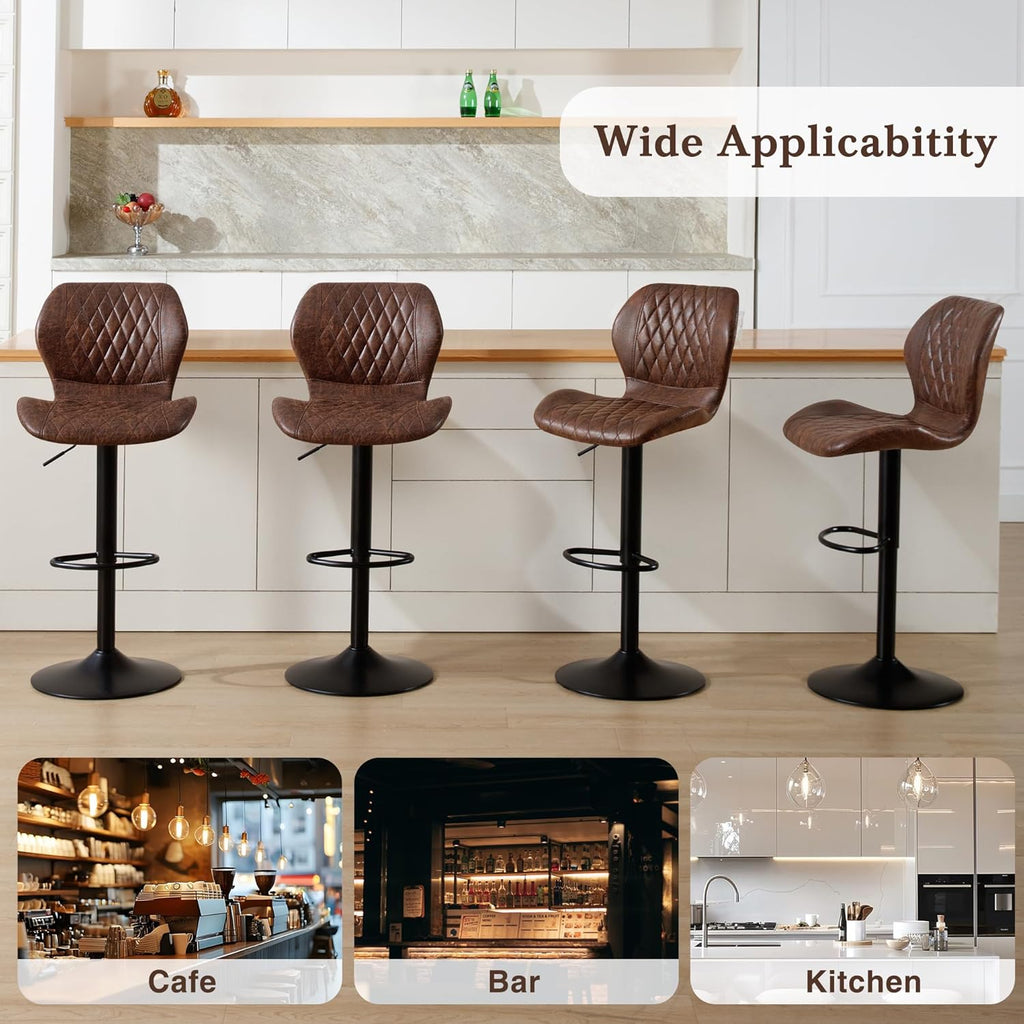 Bar Stools Set of 2, Modern Swivel Counter Height Barstools Island Chairs, Adjustable Fabric Bar Stools with Back
