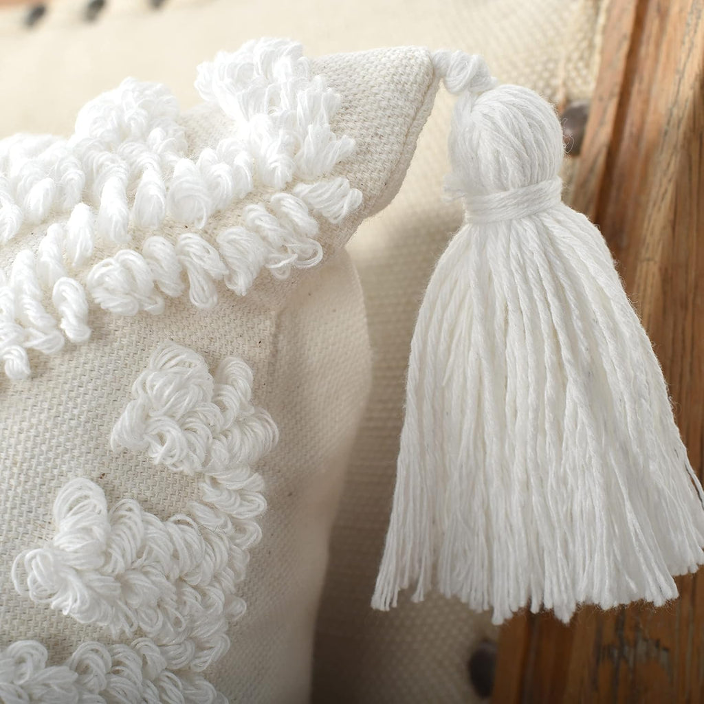 Boho Sofa Throw Pillow Covers - Exquisitely Crafted with Hand-Finished Tuft with Thick Cotton Tassel Details - Soft &