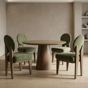Mid-Century Modern Walnut Dining Chairs Set of 4, Vintage Green Wooden Kitchen Chairs, Retro Upholstered Velvet