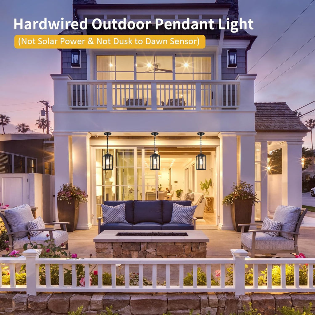 Outdoor Pendant Lights for Porch, 11'' Outdoor Hanging Lantern Lights Modern Outside Chandelier