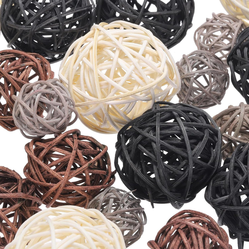 Vase Filler Decorative Balls, 2.4/2/1.6/1.2" White/Black/Coffee/Gray Wicker Rattan Decor, Balls Bowl Fillers - Set of 20