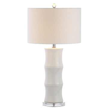 Tiki Table Lamp 26.5" Bamboo Ceramic Bedside Nightstand, White