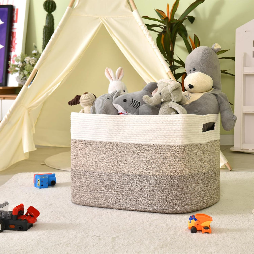 Extra Large Blanket Basket Gradient Brown 25x16x16 | Extra Large Rectangular Storage Basket for Toys, Clothes, Shoes
