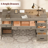 Farmhouse Executive Desk with File Drawers, 60 in Home Office Desk with Charging Station