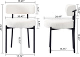 White Boucle Dining Chairs Set of 2, Upholstered Kitchen and Dining Room Chairs with Curved Backrest and Black Metal Legs