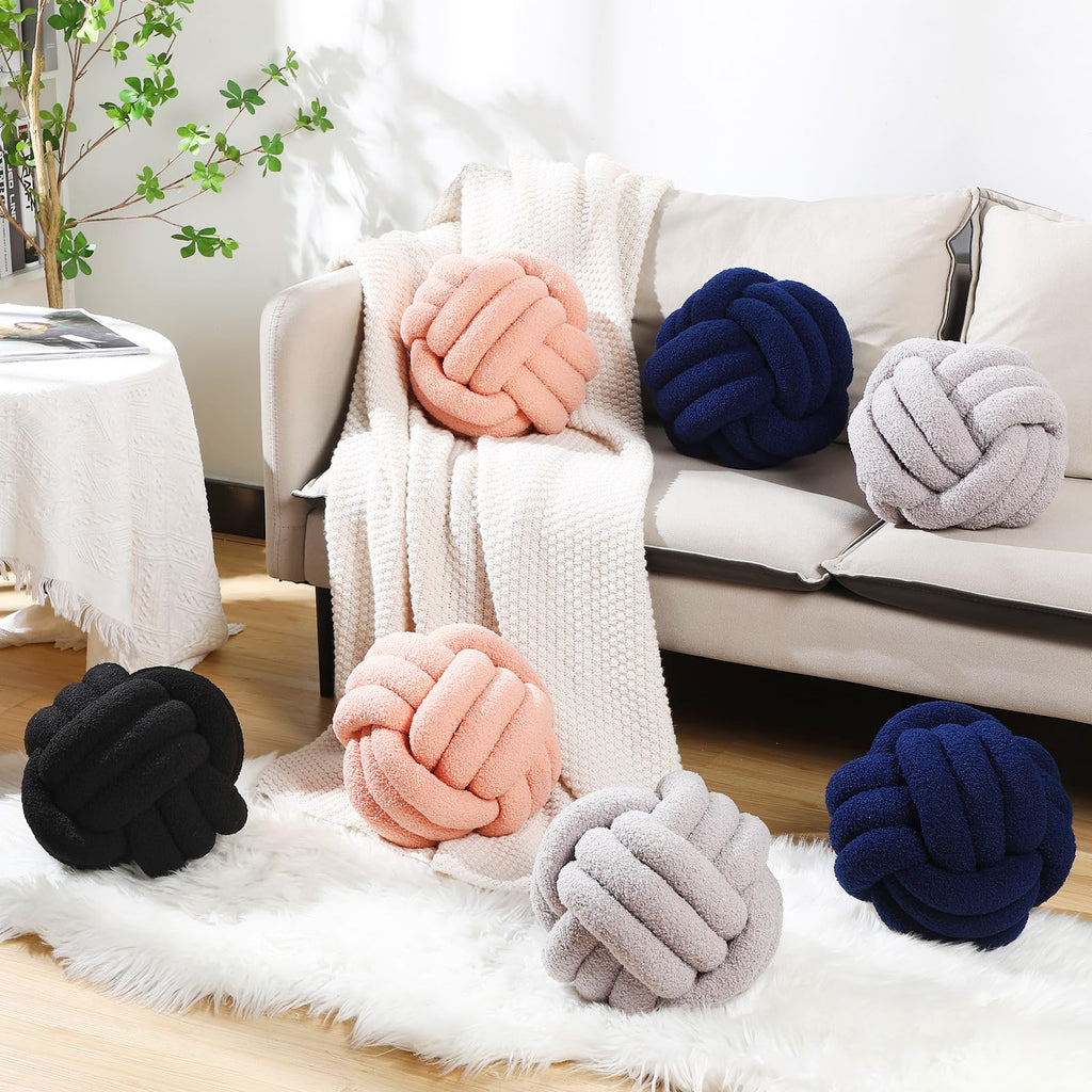 2 Pcs Knot Pillows Decorative Round Ball Throw Plush Pillows Boucle Knotted Circle Soft Pillows Cushion for Room Sofa
