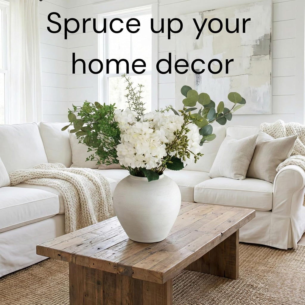 Faux Arrangement - Eucalyptus & White Hydrangea Flowers, Large Artificial Floral Greenery Centerpieces for Tables