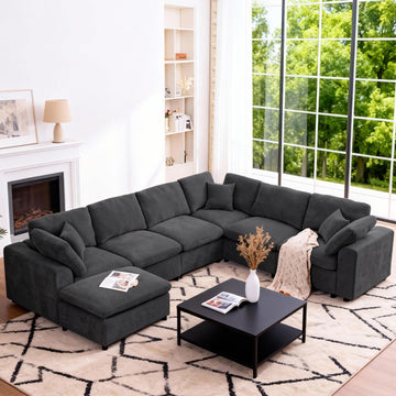 Oversized Modular Sectional Sofa Cloud Couch, Gray