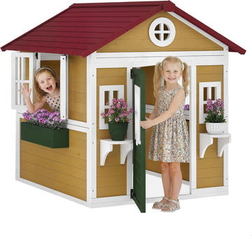 Outdoor Kids Playhouse with Dutch Door for Toddlers 3-8, Beige