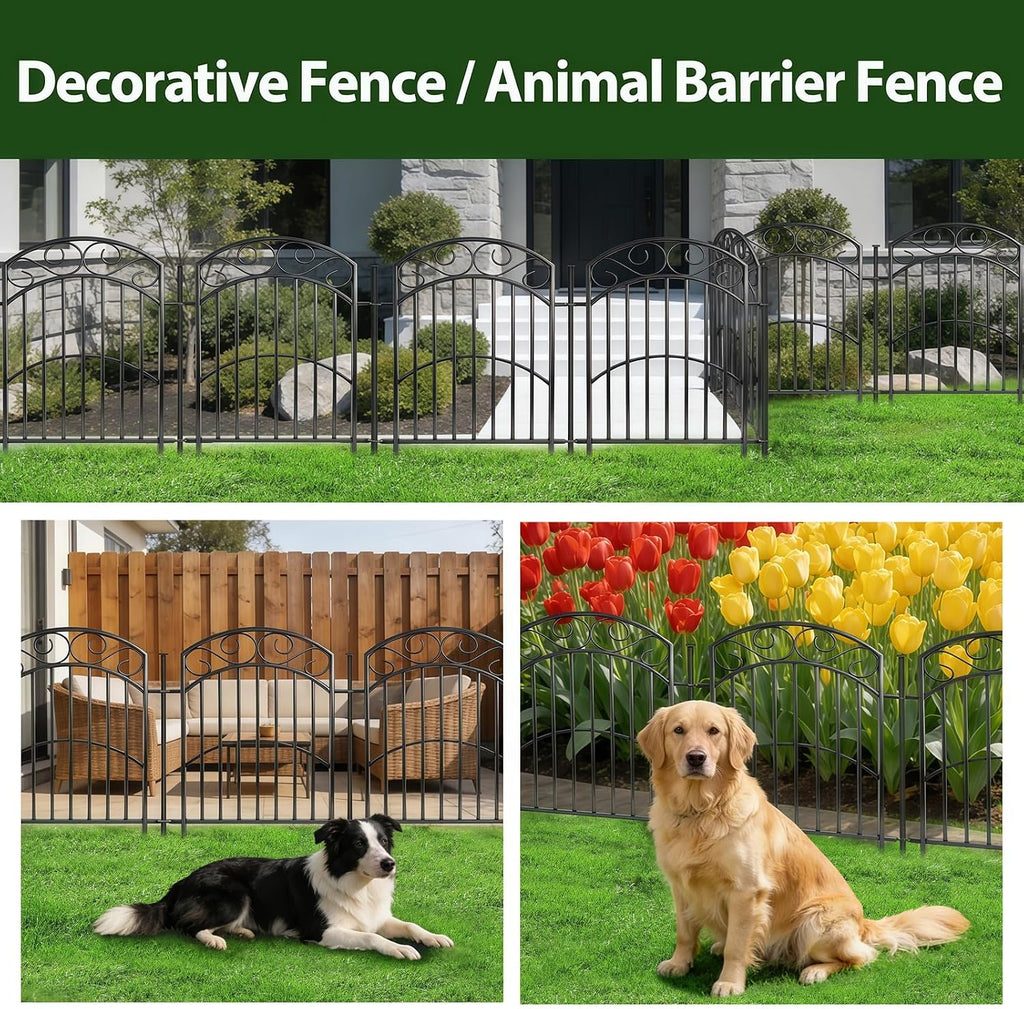 8 Panels No Dig Decorative Outdoor Garden Fences for Garden Yard Backyard , 32in(H)×18Ft(L) Metal Rustproof Thickened