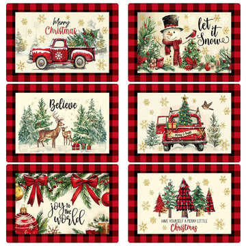 6 Pcs Christmas Placemats 17 x 12" Winter Table Mats, Classic