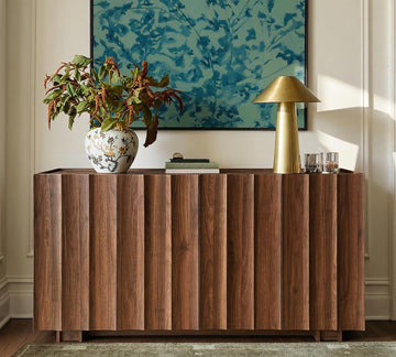 Buffet Cabinet with Storage, Mid Century Modern Sideboard with Wave Design, Wood Grain Finish
