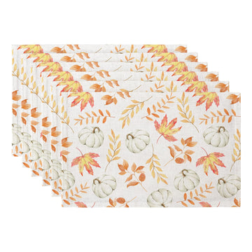 Fall Placemats Set of 6, 12"x18" Linen Place Mats, Maple Pumpkins