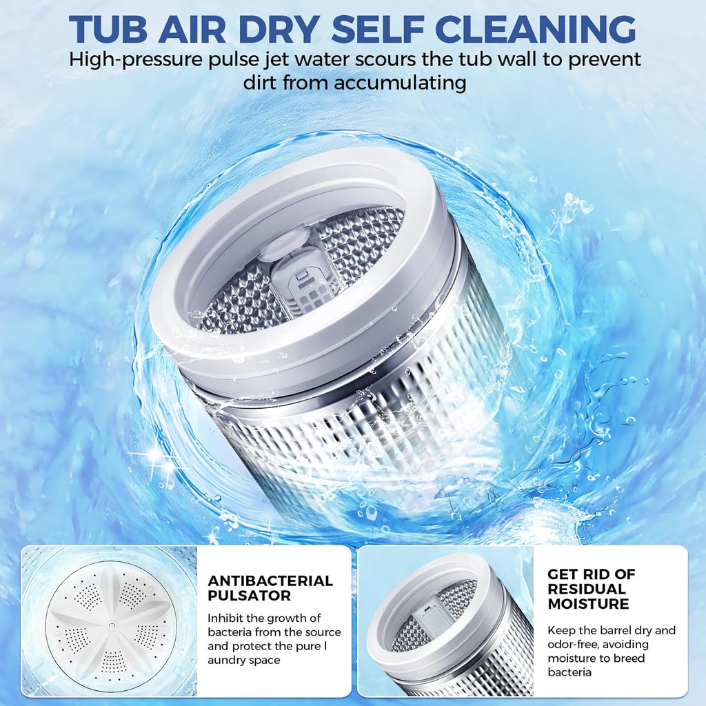 Portable Washing Machine, 17.8Lbs Capacity Full-Automatic Portable Washer, 2.4Cu.ft Washer and Dryer Combo with Drain