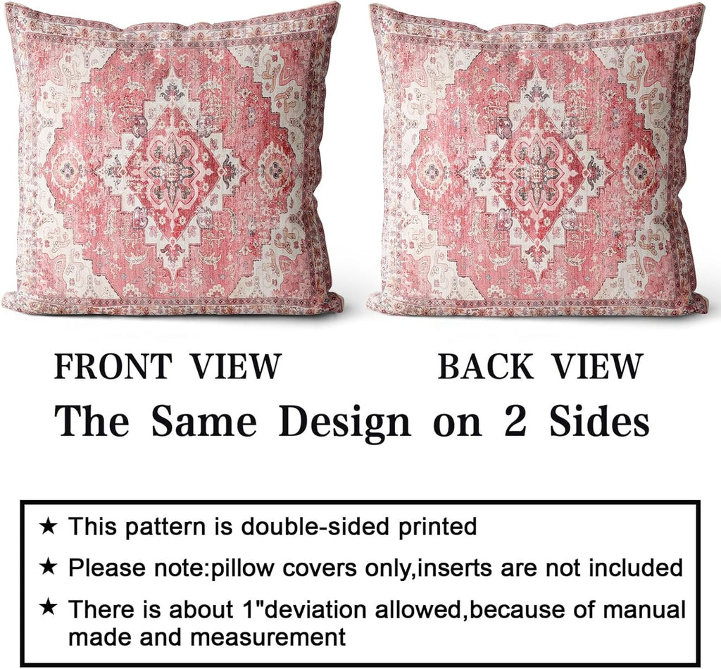 Pink Boho Throw Pillow Covers Set of 2 Boho Rug Carpet Double Sided Pattern Cotton Soft Pillow Case Cushion Cover