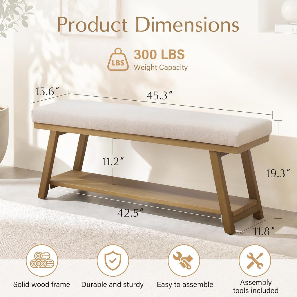 45" Entryway Bench Upholstered Storage Bench Shoe Rack Bench , Mudroom, Balcony, Sturdy Indoor Bench Seat Holds Up to