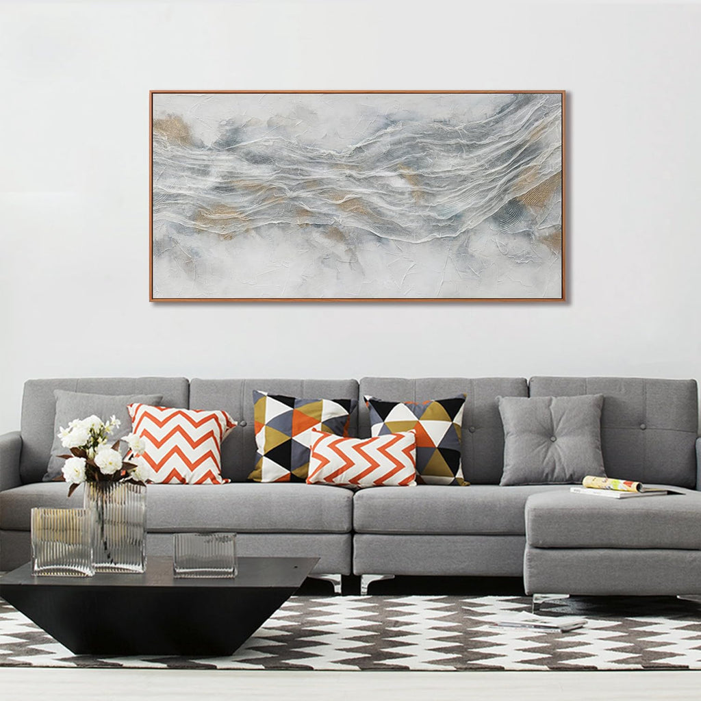 Abstract Wall Art Framed Home Artwork Decor Simple Modern Art Pieces With Gold And Gray Textures Modern Minimalist