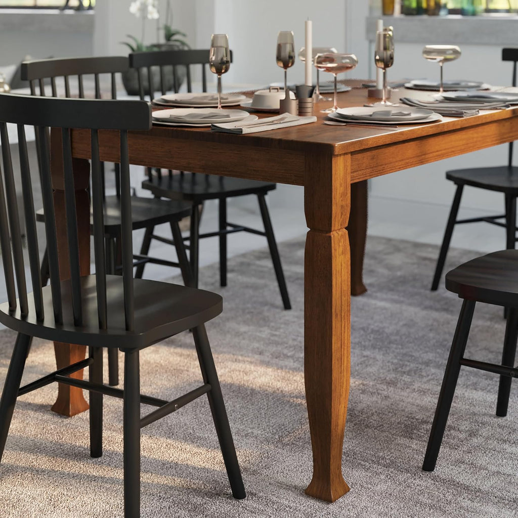 Milford 60" Solid Wood Dining Table, 3 Inch Offset Paneled Apron, 3" Turned Decorative Legs, Water Resistant Finish