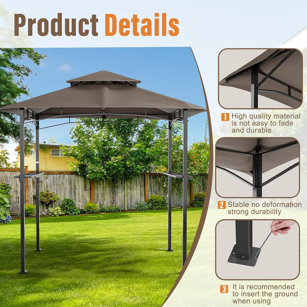 Outdoor Grill Gazebo 8 x 5, Patio Double Tiered BBQ Canopy w/Air Vent