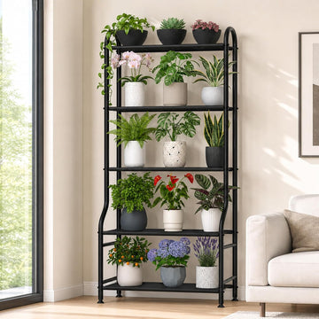 5-Tier Metal Plant Stand - Heavy Duty Indoor Outdoor Flower Shelf for Multiple Pots, 65" Tall Vertical Holder with