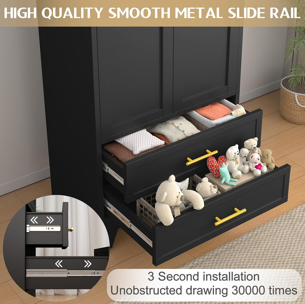 Metal Wardrobe Cabinet with 2 Drawers, 71" Clothing Storage Cabinets | with 2 Doors, 1 Adjustable Shelf, Steel