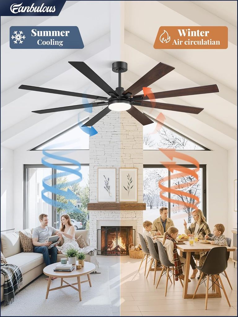 72 Inch Ceiling Fans with Lights and Remote, Dual-Sided Reversible Blades for Versatile Décor, Quiet DC Motor